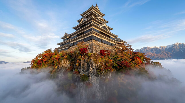 日本のお城と雲海のイメージ