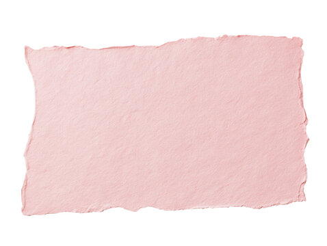 Pink handmade paper sheet with torn edges, isolated on transparent background