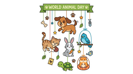 Naklejka premium Cute cartoon animals celebrating World Animal Day isolated on transparent background