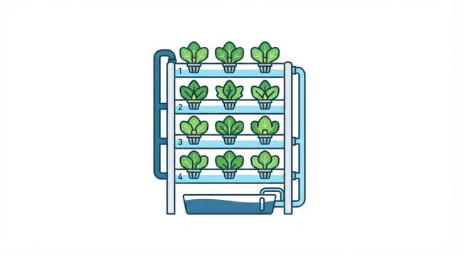 Vertical hydroponic farming system with green lettuce plants in layers