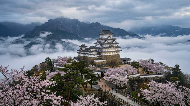 日本のお城と雲海のイメージ
