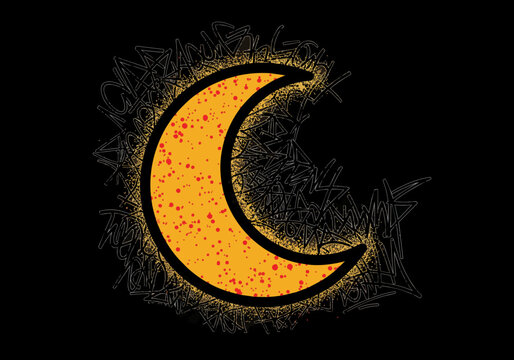 Vibrant crescent moon with graffiti art background, isolated on transparent alpha, perfect for astrology, night themes and abstract designs.