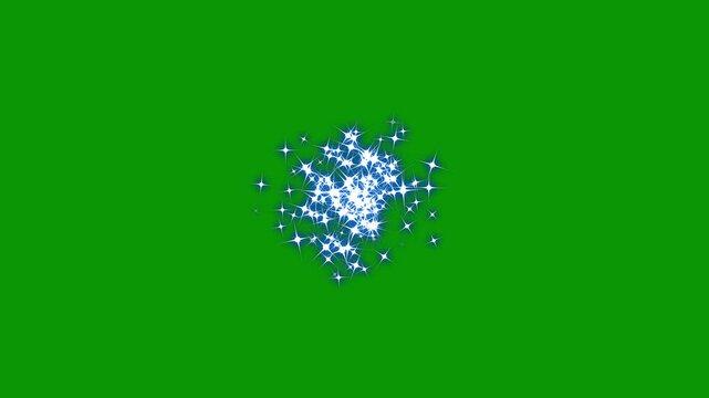 Sparkling stars dust shine animation with glowing doodle effects, white twinkling star particles, fairy dust glitter trail burst, 2d flat sparkle effect overlay on green screen background. 4k video