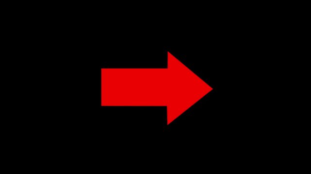 red arrow pointing left on black background. direction symbol indicating back or previous page. simple red pointer showing opposite