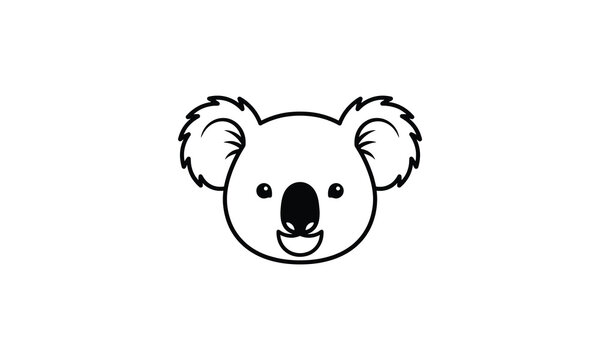 Cute koala bear head vector illustration in simple black and white line art style design