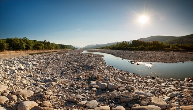 Rocky Riverbed Exposed During Summer Drought