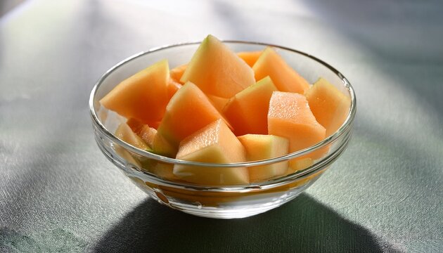 Freshly Cut Melon Pieces In A Glass Bowl