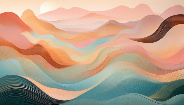 Harmonious Pastel Landscape Art With Flowing Shapes And Subtle Textures Evoking Tranquility And Modernity Ideal For Serene Backgrounds And Contemporary Designs