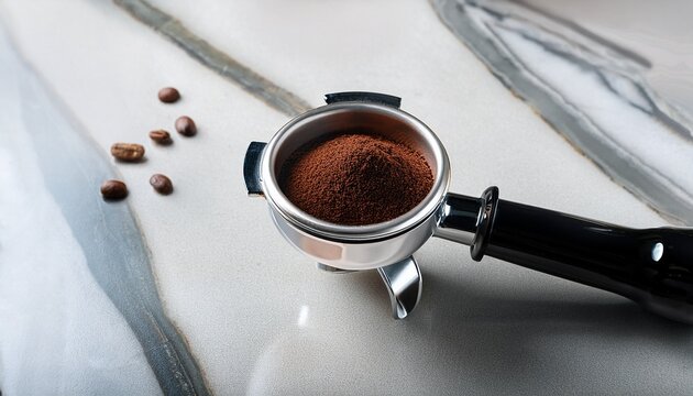 Coffee Tamper On Marble Counter Top Closeup
