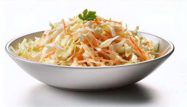 Coleslaw In A White Ceramic Bowl Isolated