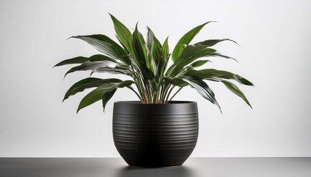 Minimalist Houseplant In Black Ceramic Pot Isolated On White Background