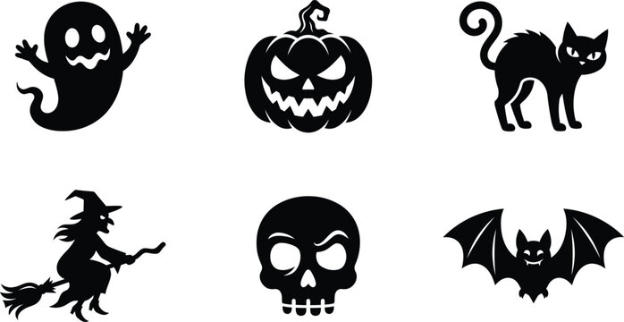 Halloween Skull and Skeleton Vector Icon Set with Spooky Bones Horror Symbols