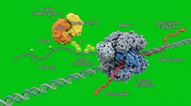 P-TEFb phosphorylating RNA Polymerase II CTD complex molecular biology diagram