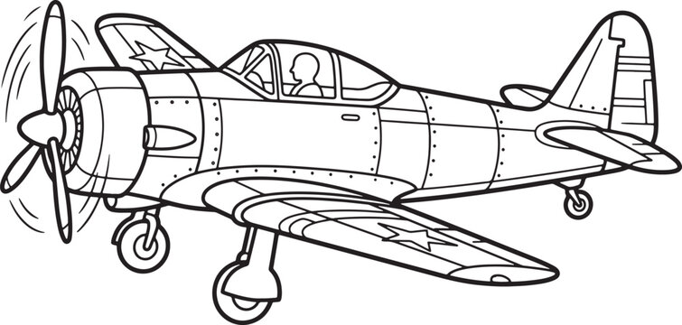Vintage single engine propeller airplane in flight coloring page outline aircraft also transparent background
