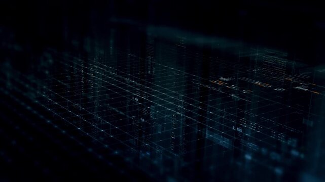 Futuristic data network visualization with glowing digital streams, big data analytics interface, cyber technology background and communication system in curved virtual display
