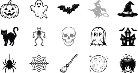 Fototapeta premium Halloween Icons Set - Spooky Symbols Vector Illustrations for Design Projects