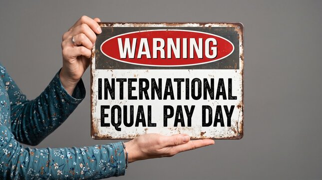 Person holding warning sign for international equal pay day
