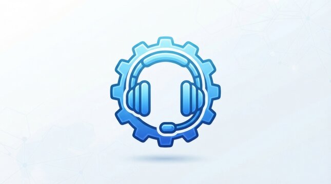 Blue headset inside a gear icon symbol