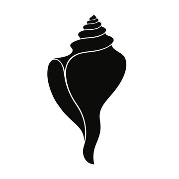 Minimalist seashell silhouette vector, black conch shell icon on white background, nautical marine life graphic for beach branding
