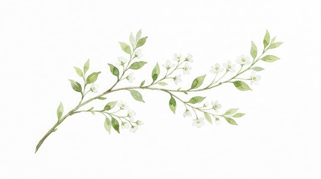 Watercolor branch with white flowers isolated on white