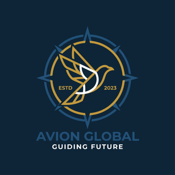 This image features an elegant logo design for Avion Global, showcasing a bird within a compass, symbolizing guidance and a forward-looking vision in business.