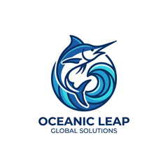 Obraz premium The Oceanic Leap logo combines a stylized marlin and wave, symbolizing agility and efficiency in global solutions and providing a professional and memorable brand identity.