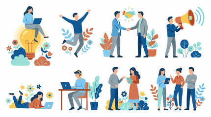 Fototapeta premium Business concepts set: creativity, teamwork, communication, and remote work