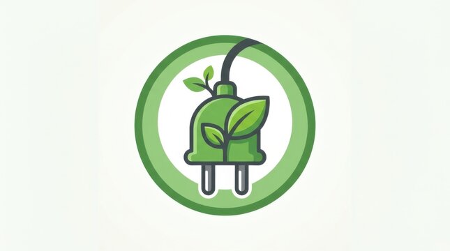 Green energy electric plug icon with leaves