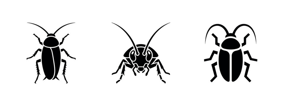 Cockroach Insect Icon Set, Pest Control Vector Symbols