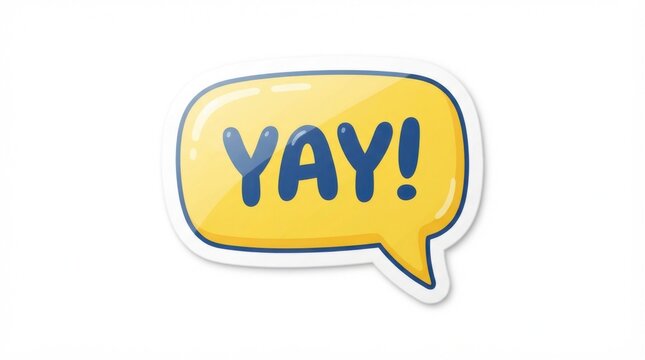 Yellow speech bubble sticker with the word yay written in blue letters
