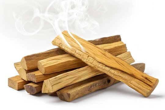 Bundle of palo santo sacred wood sticks burning with aromatic smoke