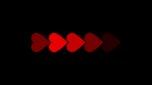glowing red arrow sweep animation in heart shape. seamless loop animation on transparent background. 4k video