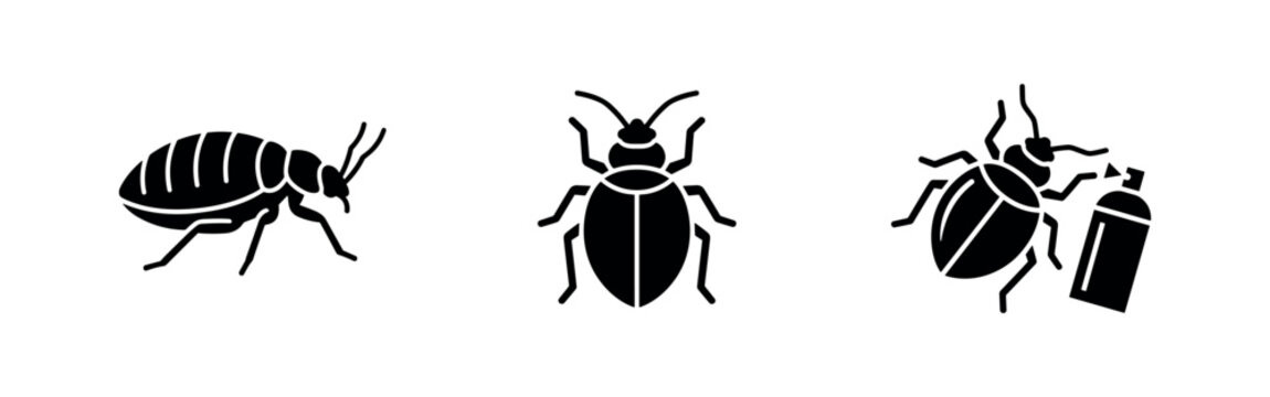 Cockroach and pest control vector icons set, depicting insects and extermination services.