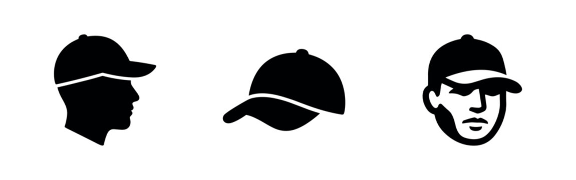 Baseball Cap and Head Silhouette Icons