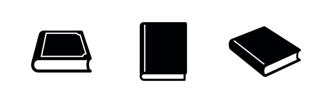 Collection of closed book icons in black silhouette style