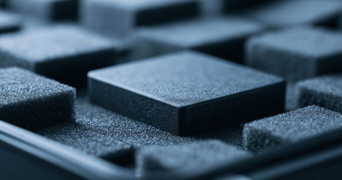Close-up of black foam packaging cubes