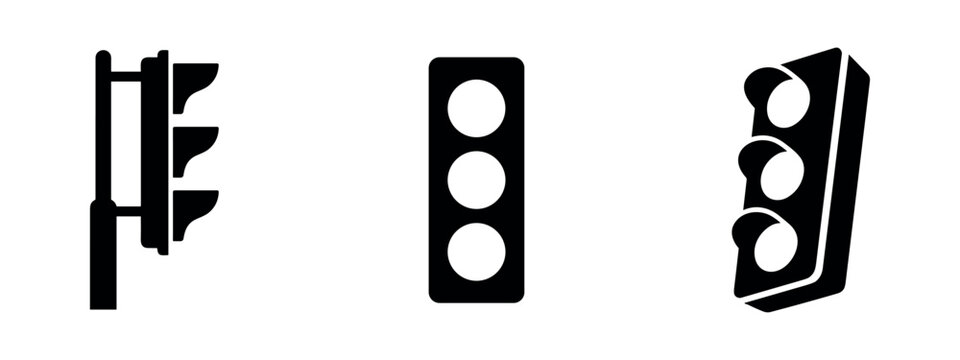 Set of traffic light icons. Road safety, urban navigation, and control symbols for transportation graphics.