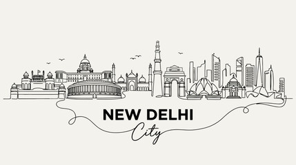 Obraz premium New Delhi Skyline Art - India Capital City Line Drawing