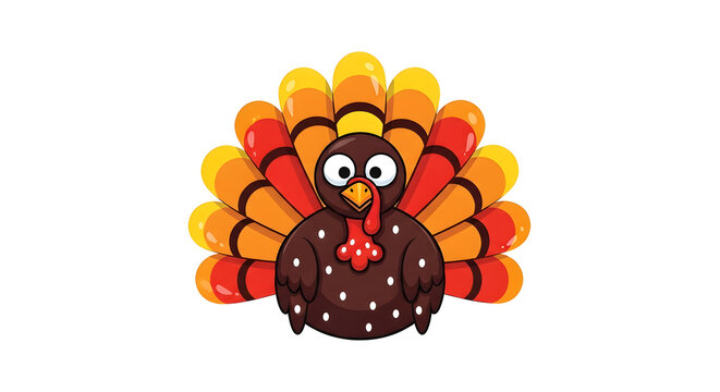A cute cartoon turkey illustration designed for a happy thanksgiving day celebration featuring vibrant autumn colors and white background