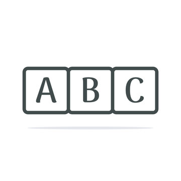 ABC on wooden blocks with outline. ABC letters alphabet on wooden cube blocks in pillar form on white background. Learn foreign languages. English for beginners.