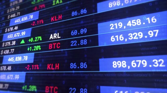 Stock Data and Economic Trends. Scoreboard Market Finance Animation. Business technology concept. 