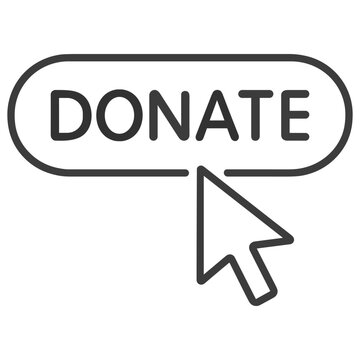 Donate button icon. Online charity and support symbol. Outline vector illustration on transparent background