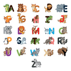 Fototapeta premium Cute Animal Alphabet Chart for Kids A to Z