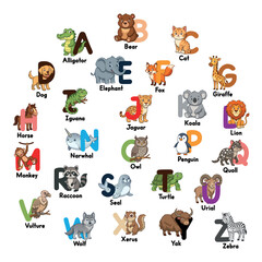Fototapeta premium Cute Animal Alphabet Chart for Kids A to Z