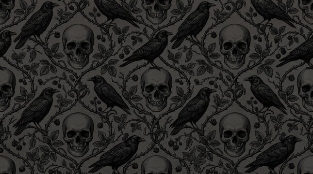 Vintage Gothic Engraved Halloween Seamless Background
