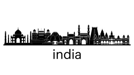 Obraz premium Indian Skyline Silhouette: Famous Landmarks of India