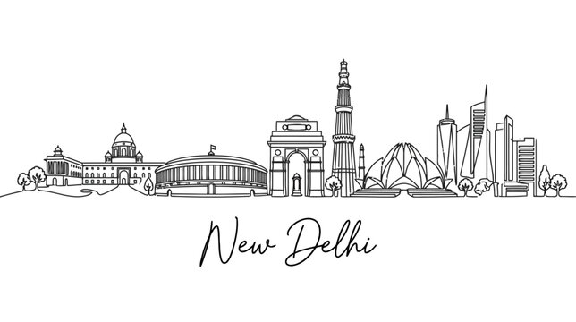 New Delhi Cityline Landmark Skyline Outline Vector