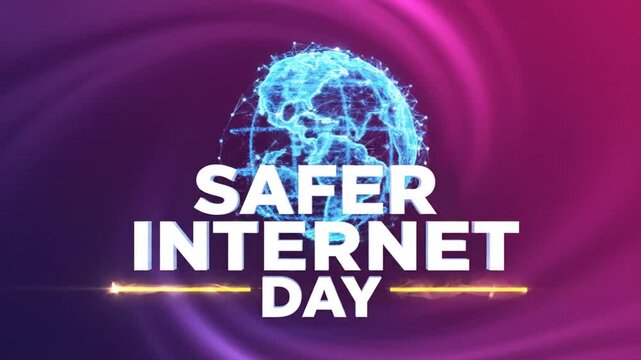 Safer internet text with glowing digital globe on purple background