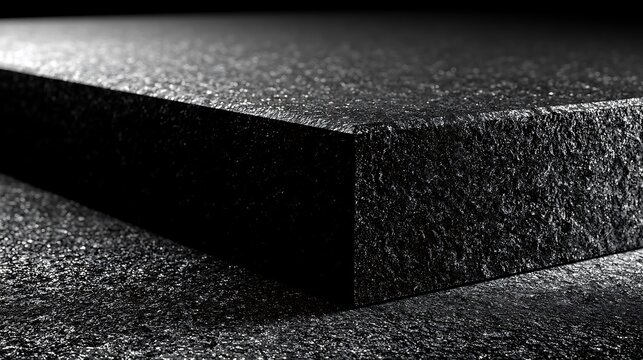 Black acoustic foam panel edge close up texture.