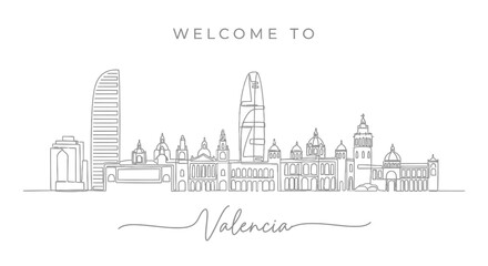 Obraz premium Valencia Skyline Minimalist Line Drawing Cityscape Welcome Vector Art